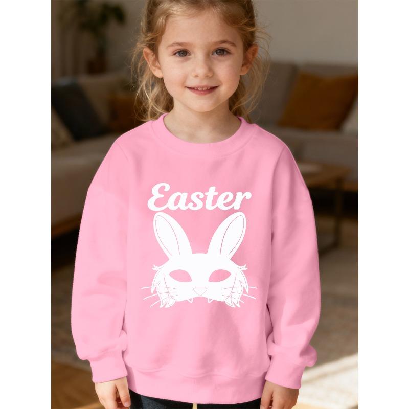 Kids Unisex Crewneck Sweatshirt, Easter Bunny Mask Letter Print Long Sleeve Pullover, Soft Fleece Kids Sweatshirt For Boys Girls Over 4 Years Old