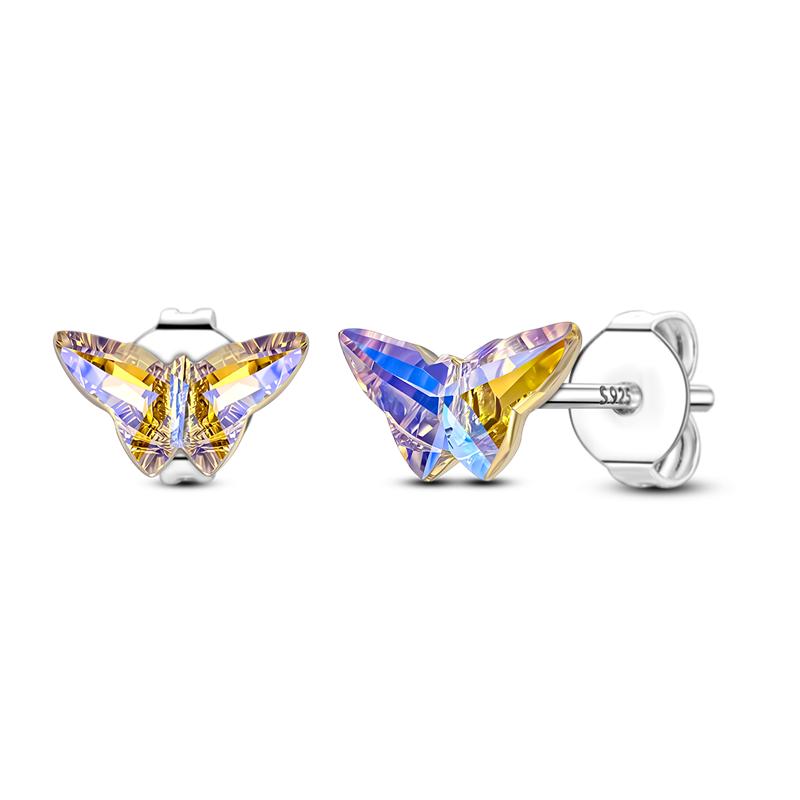 Original 925 Sterling Silver Stud Earrings Moonstone Heart Crystal Butterfly Gold Bowknot Earrings For Women Exquisite Jewelry