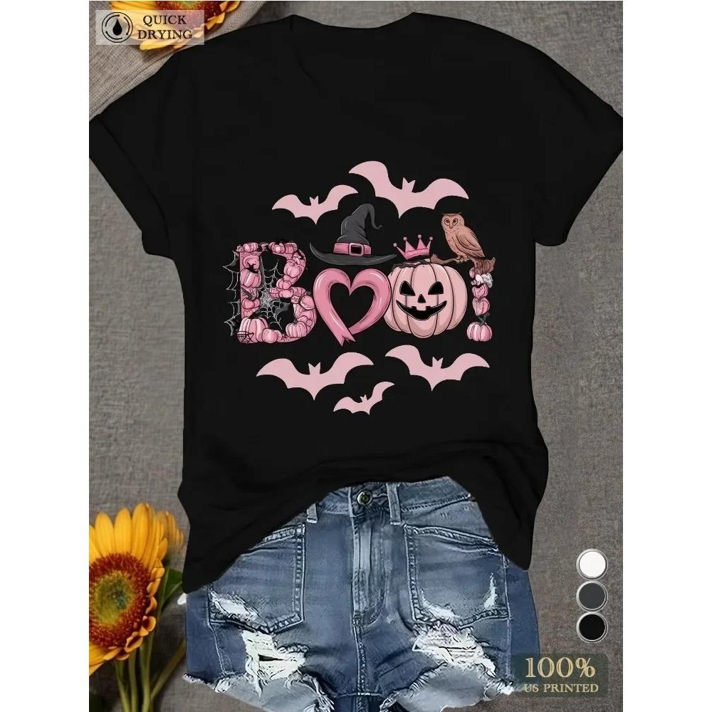 Halloween cloth pattern printed women's fashionable PS short sleeved loose comfortable T-shirt Harajuku women's plus size Y2K