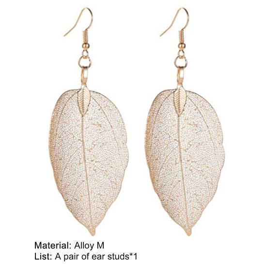 Tree Leaf Shape Alloy Hollow Bright Dangle Hook Earrings Fashion Jewelry for Wedding