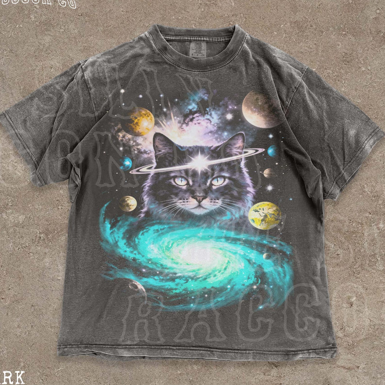 Cosmic Cat Grunge T-shirt Space Galaxy Universe Tee Mystical Celestial Shirt Planet Cat Tshirt Funny Space Lover Gift Cat Dad Mom XL