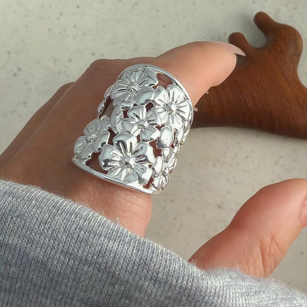 Xiaomi 925 Sterling Silver Rings for Women Couple Minimalist Handmade Simple Wide Flower Ring Fine Jewelry Gift Prevent Allergy
