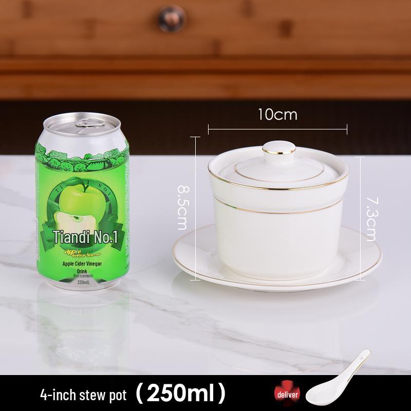 Commercial Ceramic Double Boiler Stew Pot with Lid - Single-Serve Egg Custard & Dessert Cup for Home or Restaurant Use