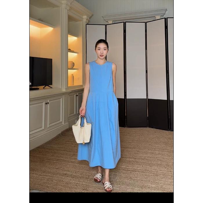 French Holiday Style Sleeveless Dress Women's Summer New Rose Red Waist Long Dress Niche Design Temperament