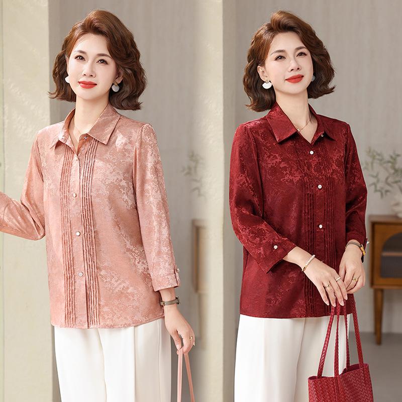 2026 Spring/Summer Stylish Seven-Sleeve Printed Top for Middle-Aged & Elderly Women
