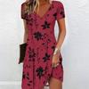Zomer Mode Dames V-hals Korte Mouw Kleurrijk Patroon Bedrukt Jurk Sexy Korte Rok Jurken