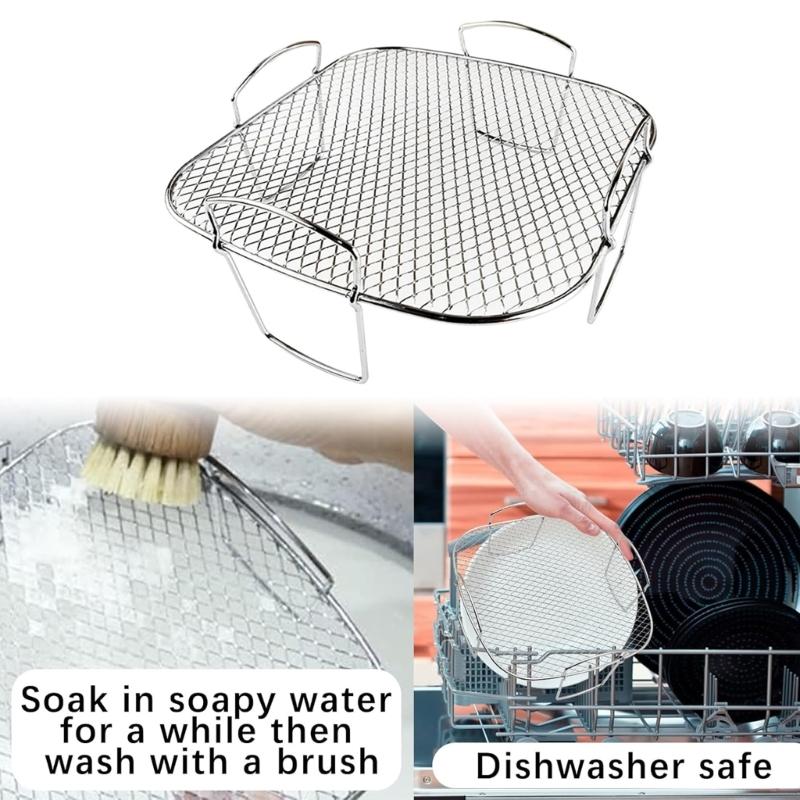 304 Stainless Steel Square Air Fryers Basket Insert Dishwasher Safe Grill Rack For Cooking Baking And Food Dehydration