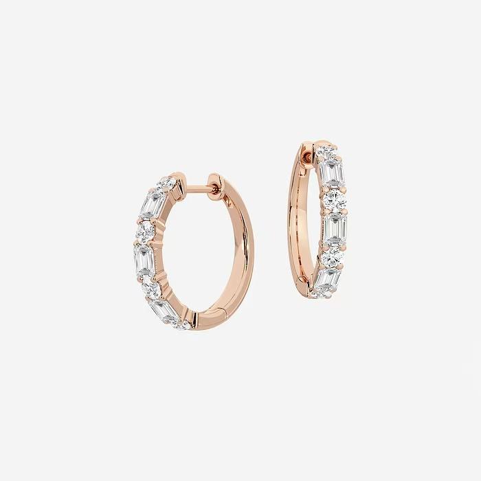 Elegant Women Jewelry 14K Solid Rose Gold Classic Hoops Earring Multi-Shape Lab Diamond Hoop Earrings