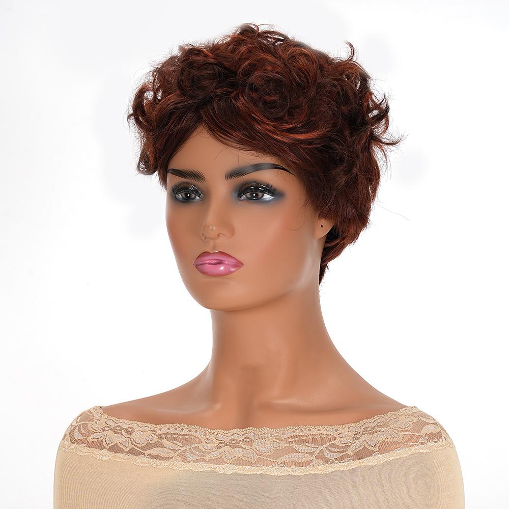 Synthetic Short Curly Wig for Women Wigs With Bangs Natural Red Brown Wig Daily Party Cosplay Use Heat Resistant Fiber