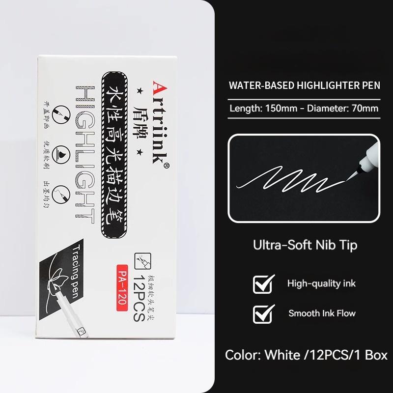 Soft Brush White Highlights Pen for Journaling Black Cardboard Manga Outline Scrapbooking Supplies Waterproof Black Drawing Pens