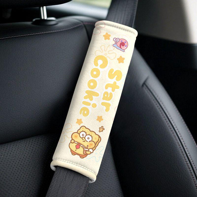 Personalized and Creative High-Appearance Melody Car Seatbelt Shoulder Pads, High-Appearance Girly Anti-Strangling Seatbelt Covers SpongeBob SquarePants