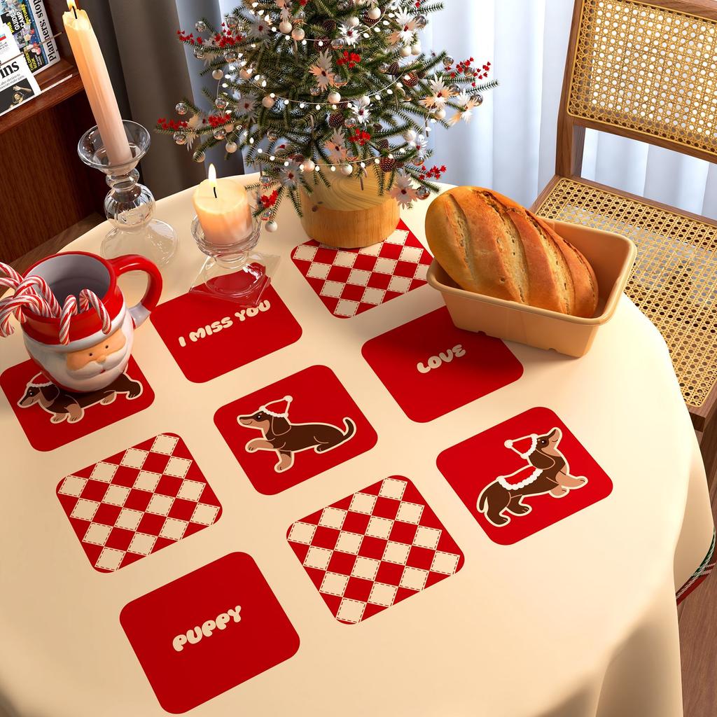 Christmas New Year Decor Round Tablecloth Waterproof Heat Resistant Washable Table Cover
