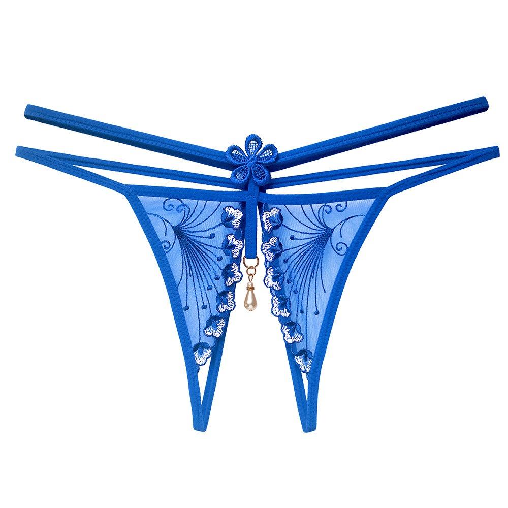 Want To Tie Julie * Embroidered Lace Open Panties Women's Erotic Beads Transparent Seduction Low Waist Free Thong