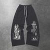 Pánské široké tepláky, tištěné volné tepláky délky až na zem, stahovací pas, kalhoty v retro streetwear stylu (unisex)