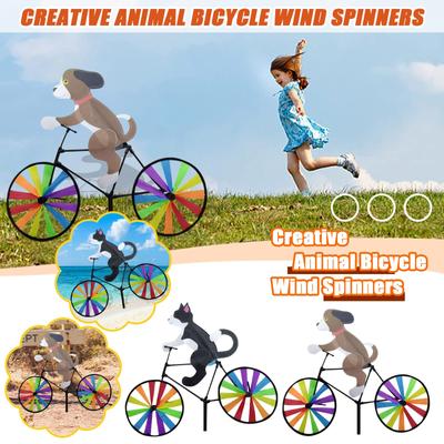 Tierreiten Dreidimensionale Cartoon-Modellierungs-Windmühle Kreative Fahrrad-Windspinner Stehende Stange Garten Hof Dekoration