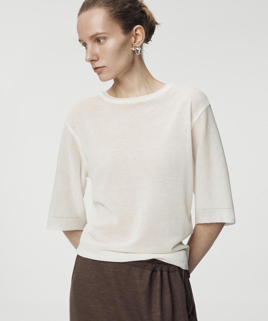 UMARMUNG Fine Cotton Half Sleeve Pullover_Ivory