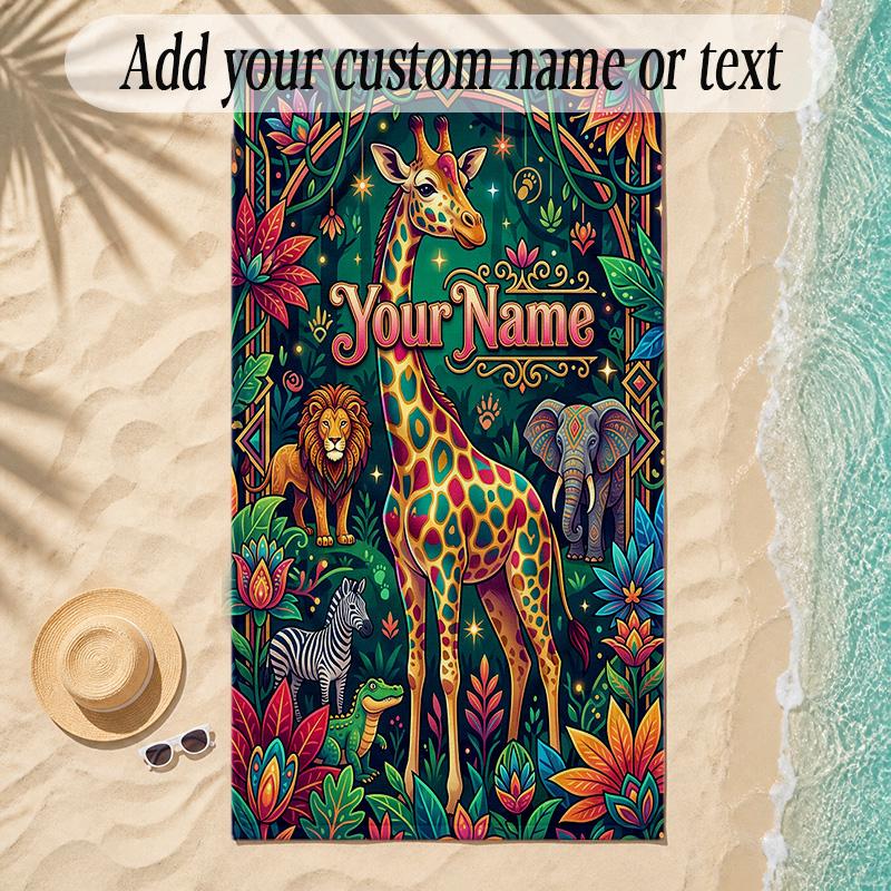 Animals Theme Soft Beach Towel Personalized Custom Name Text Towel Portable for Beach Pool Travel