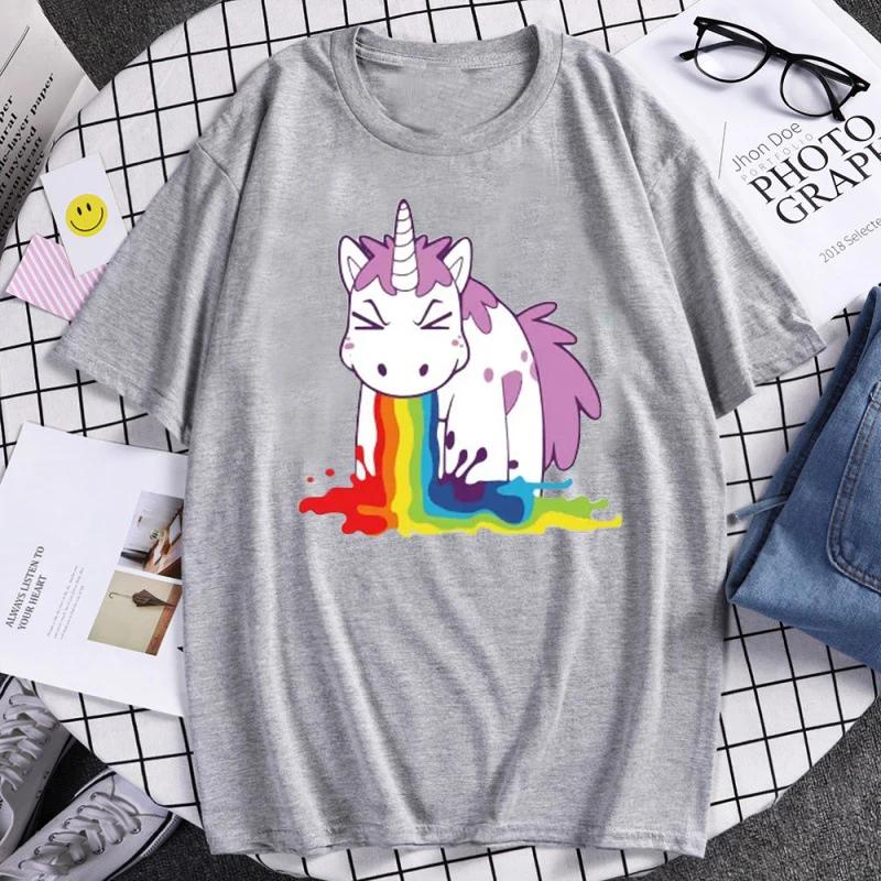 Funny Unicorn Rainbow Printed Summer Mens High Quality T Shirts Tops Casual Cartoon Tshirts Tops Summer Womens Top