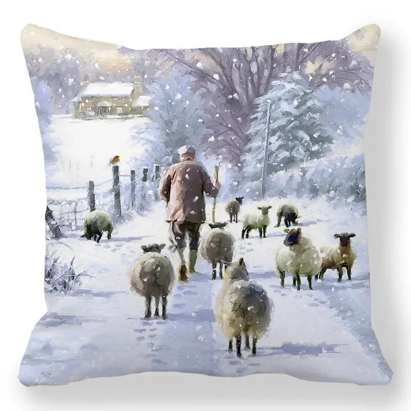 1 piece of Christmas Day party decoration pillowcase Winter Snowman animal print cushion suite room home decoration gift