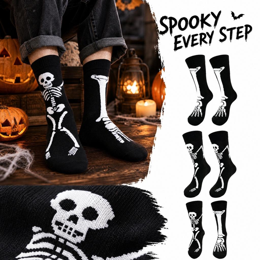 Halloween Pattern Print Casual Mid-Calf Socks for Men Women