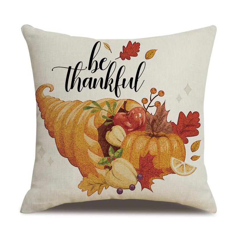 Thanksgiving Linen Pillowcase Autumn Pumpkin Print Pillow Cushion Cover