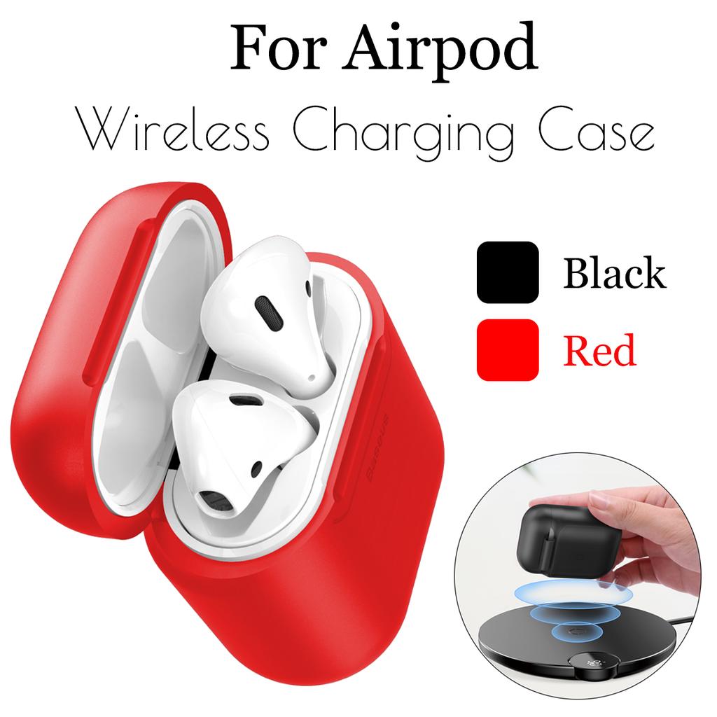 Red Airpods Wireless Charging Case,Wireless Charging Receiver for Airpod Airpod Compatible Qi Charging Lightning Adapter Sleeve Silicone Case Cover with Any Qi Wireless Charger