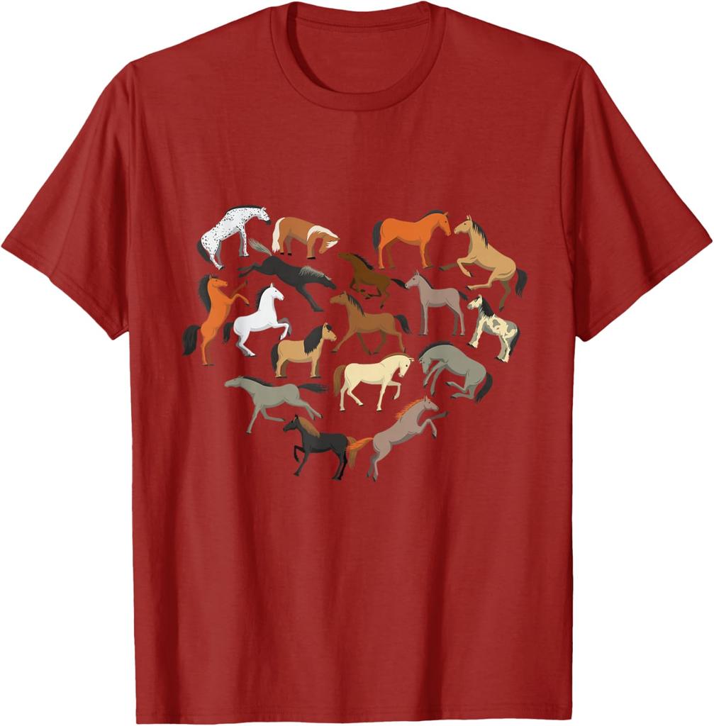 Horse Heart Collage Graphic Tee Horse Lover Farm Rider Casual Short Sleeve T-Shirt Men Women