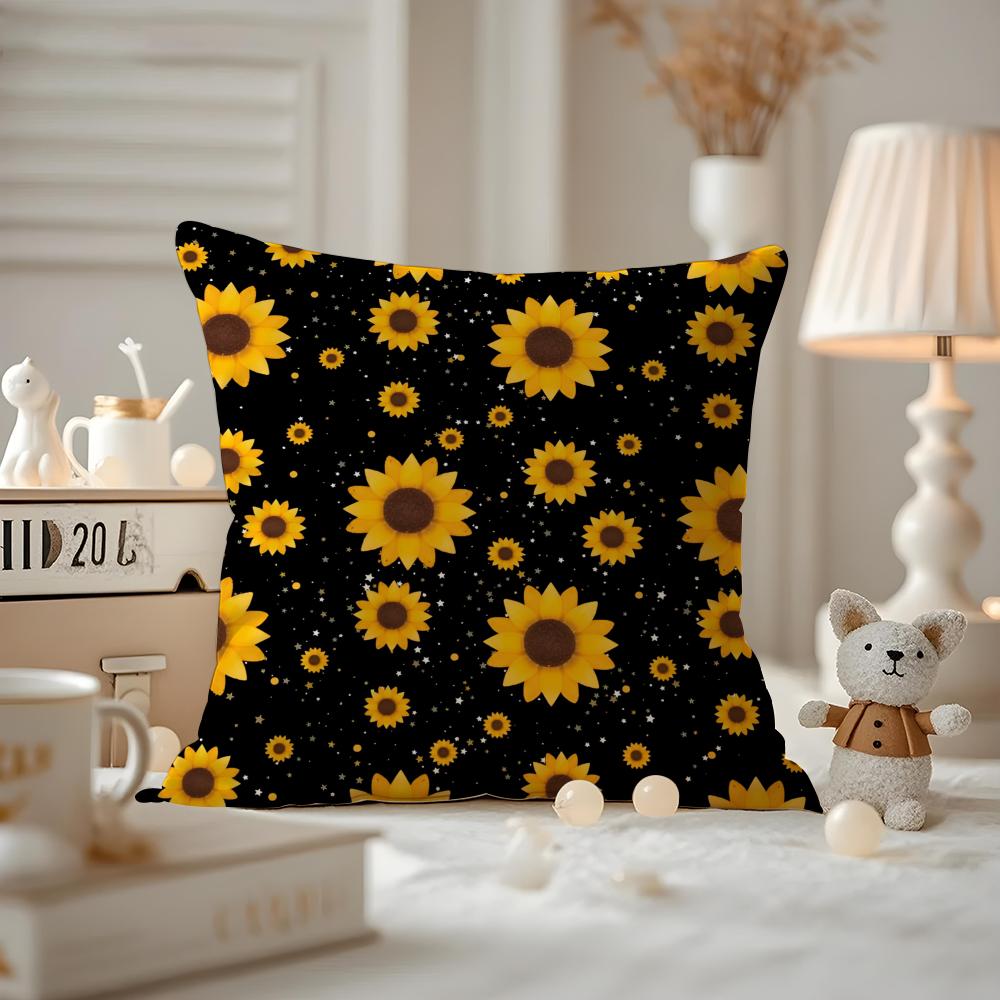 Sunflower Aesthetic Cushion Cover Antidustmite Pillowcase Invisible Zipper Silky Short Plush Sofa Cushion Cover