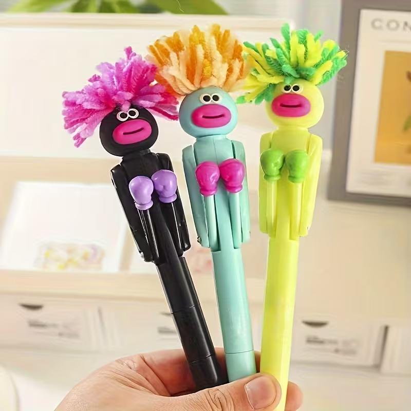 1pc Funny Exploding Hair Boxing Ballpoint Pen - Creative Knock Pen, 1.0mm Black Refill, Funny Birthday Gift