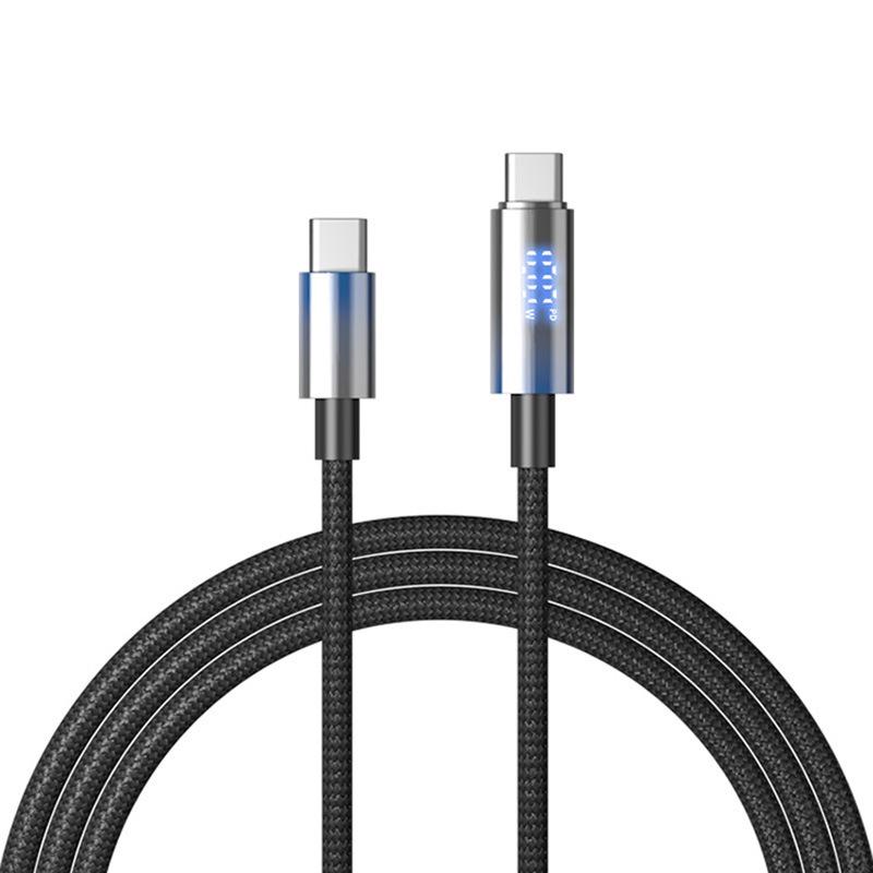 100W Fast Charging Type-C Braided Cable with Digital Display, Compatible with Huawei, Android, Apple Devices