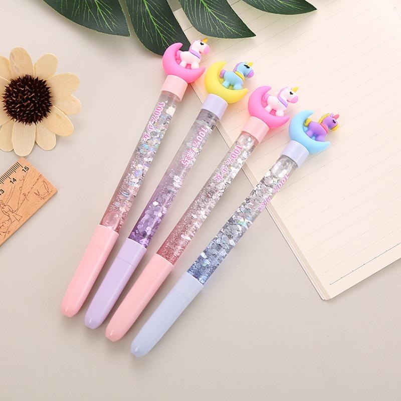 

1Pc Kawaii Moon Unicorn Liquid Quicksand Gel Pen Neutral Pen Sequins Decorate Signature Pen School Office Supply Stationery Gift Comfortable Grip Random style 1Pc
