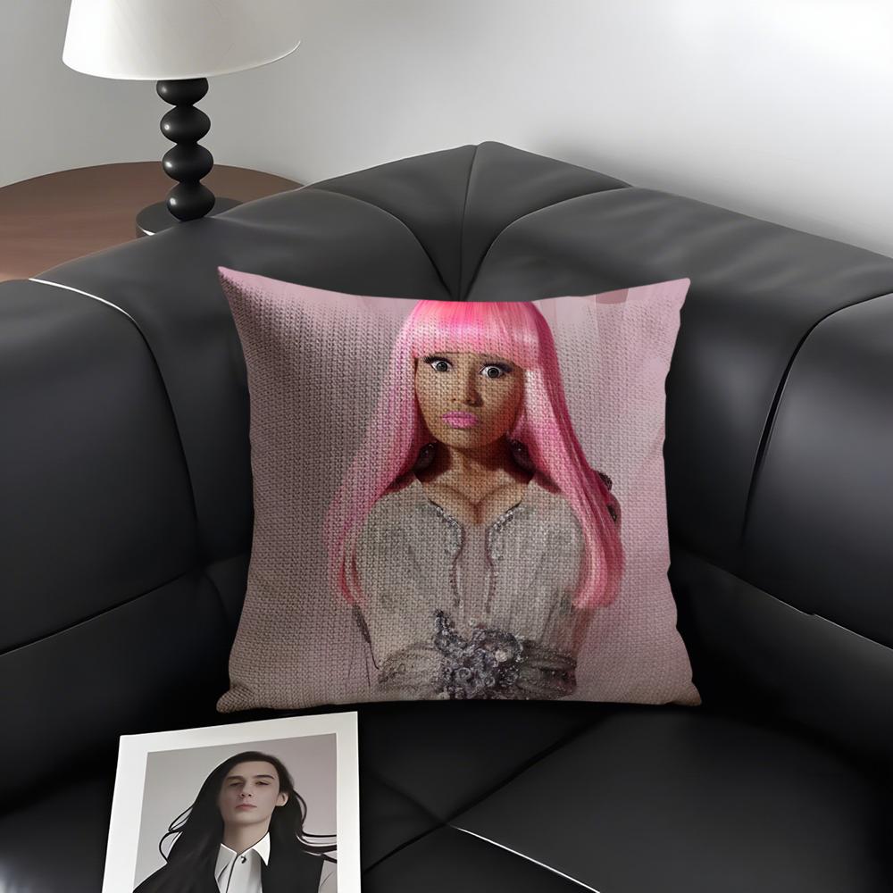 N-Nicki Minajj Singer Cushion Cover Natural Linen Organic Fabric Double-Sided Printing Sofa Home Decor Gift Pillow Case