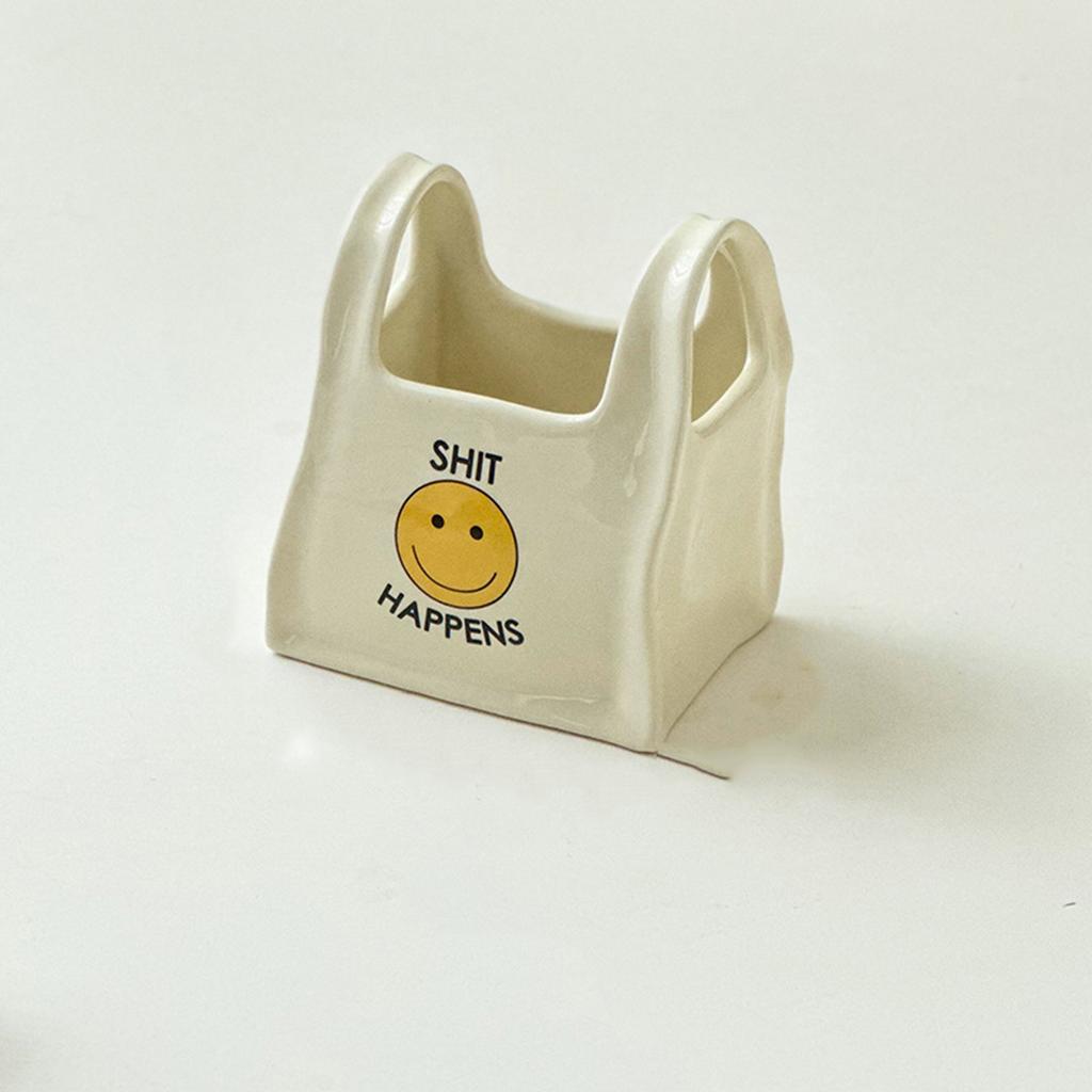 Ceramic Smiley Jar - Minimalist Desktop Storage for Pens Keys Trinkets, Positive Vibes Home Decor