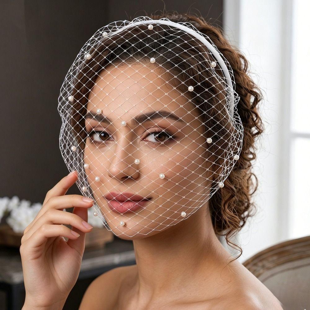 Pearl Bride Veils Rhinestone Wedding Headband Bride Headdress Birdcage Veil  Bridal Party