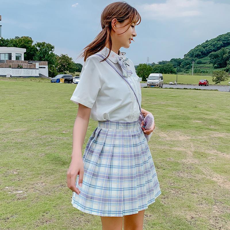 Gentle JK Plaid Pleated Skirt - High Waist Japanese School Uniform for Women
