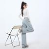 Light Blue Narrow Version Wide-leg Jeans for Women In Spring and Autumn New High-waisted Slimming Draping Loose Straight-leg Mopping Pants