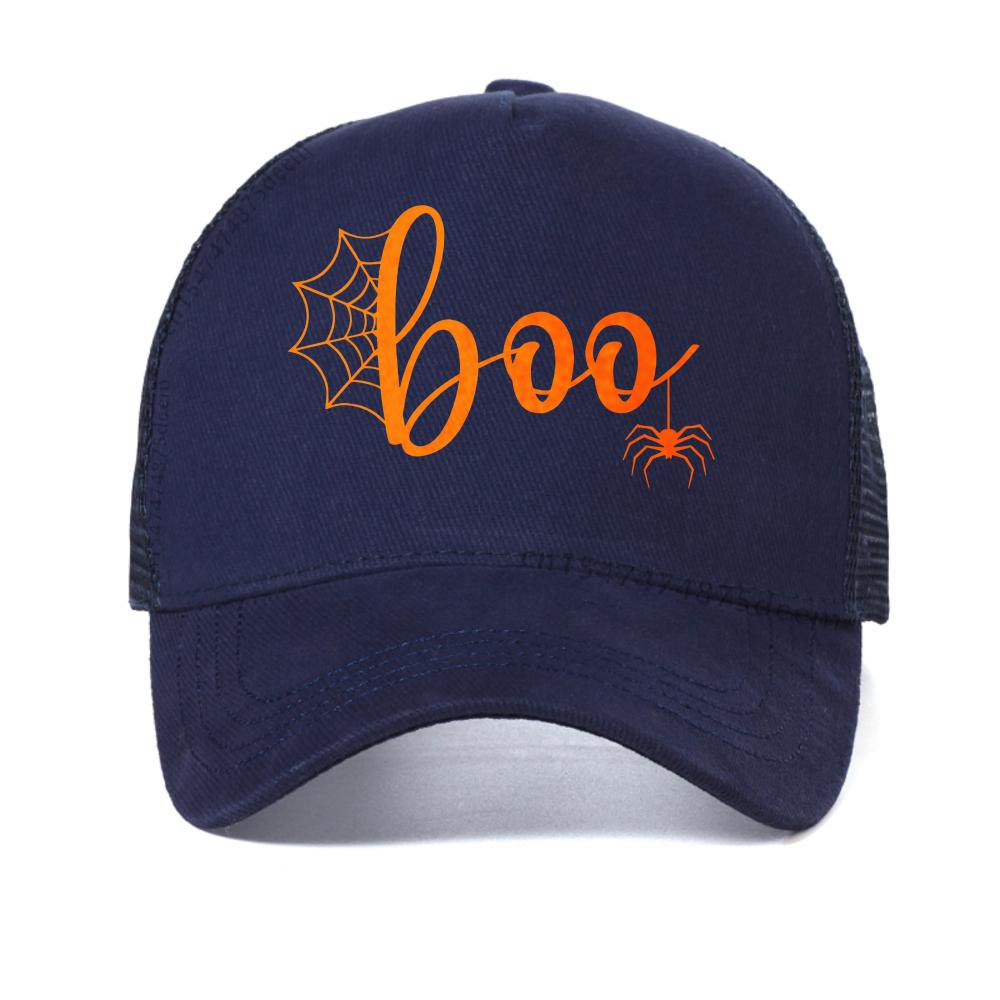 

Halloween Spider Web & Boo Lettering Graphic design baseball cap summer casual printed men s caps adjustable Visor trucker hat Adjustable