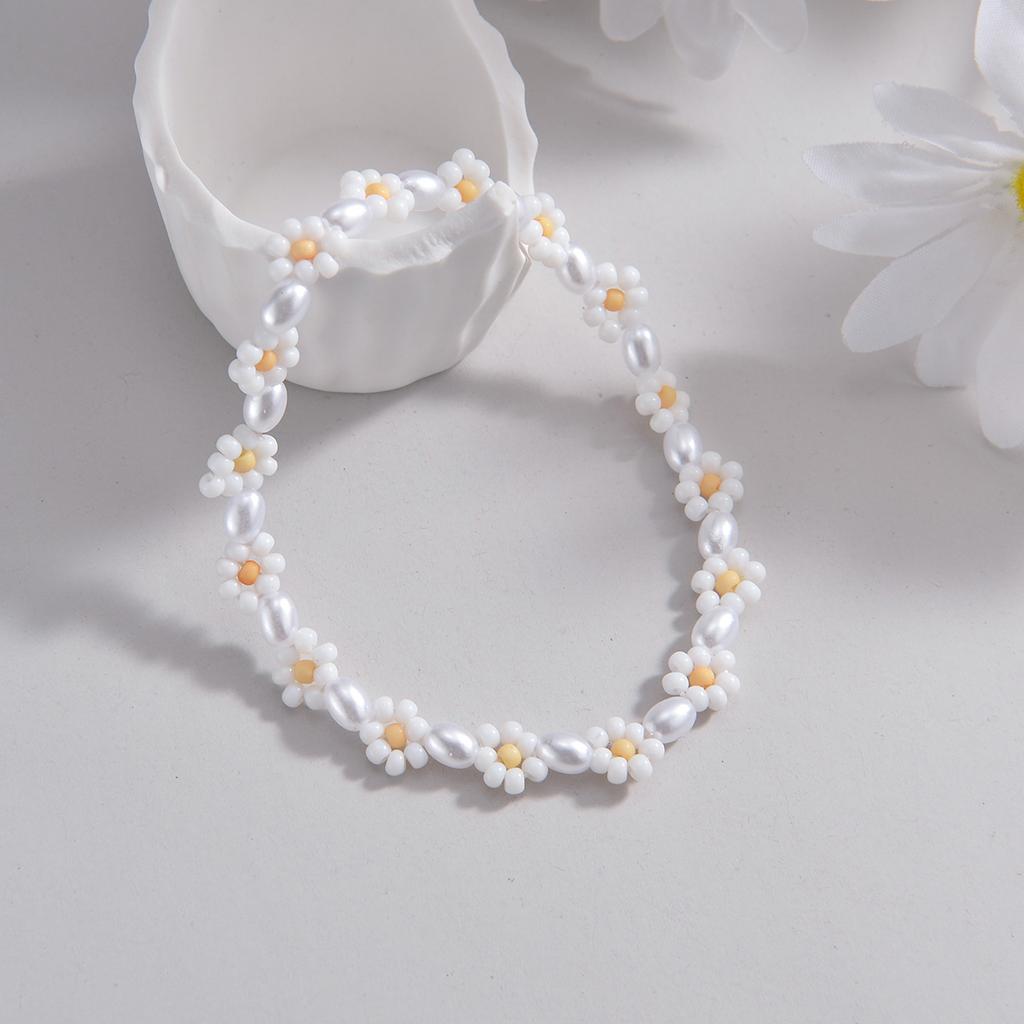 Bohemian Style Rice Bead Flower Mixed with Pearl Women's Beach Anklet