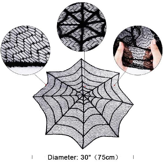 AerWo Halloween Tablecloth Lace Spiderweb Table Cloth, 30-Inch Centerpiece Round Table Topper for Halloween Decorations Festive Party Supplies