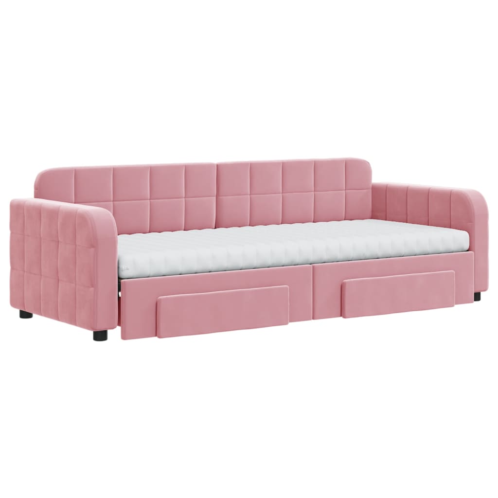 Pull Out Daybed with Drawers Pink 80x200 cm Velvet