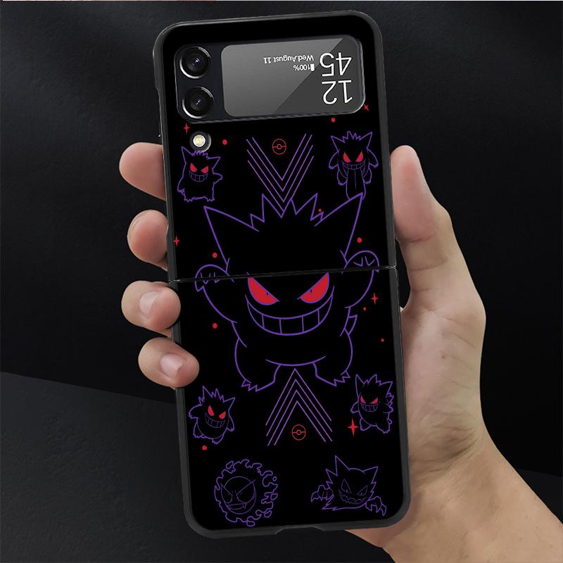 Luxusní pouzdro pro Samsung Galaxy Z Flip 4 3 5G Černé PC Tvrdé Pouzdra na Telefon Módní Zadní Kryt ZFlip Funda Pokemon Gengar Cool Skořepina