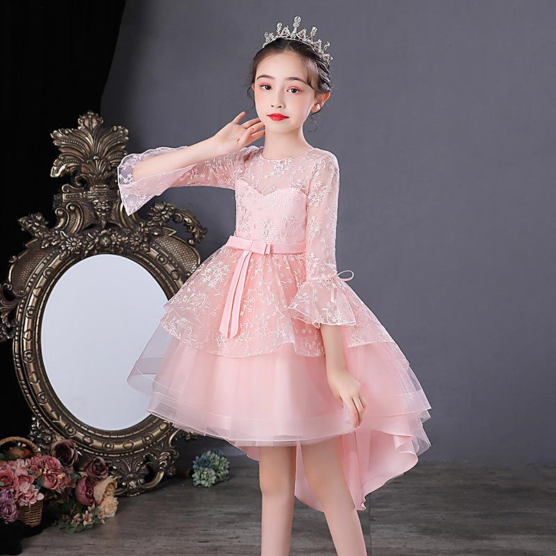 Girl Dress Party Birthday Embroidered Mesh Bow 3/4 Sleeve Princess Sweet Dresses Kids Clothes