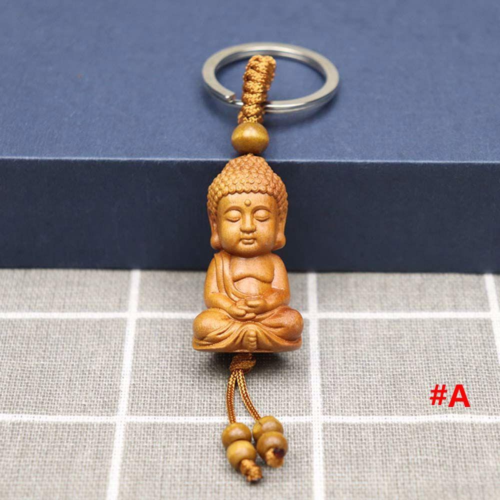 Porsperity Success Monk Guanyin Buddha Engraving Buddhism Keychain Car Accessories Keyfob Key Ring
