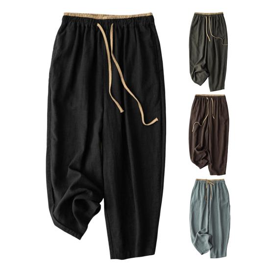 Dame Haremsbukser Snøring i midjen Vide ben Casual Bukser Enkelfargede Ankellange Bukser for Trening Hverdagsbruk