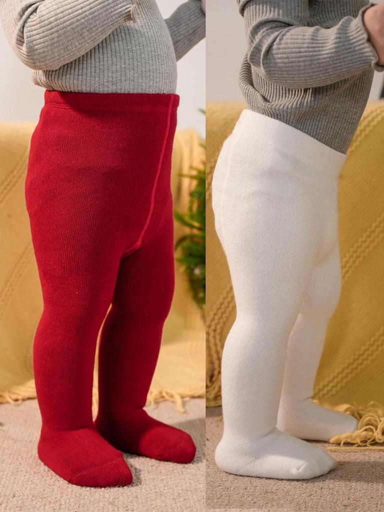 Cozy Winter Red Baby Tights for First Birthday - Warm Footed Pants for Toddlers