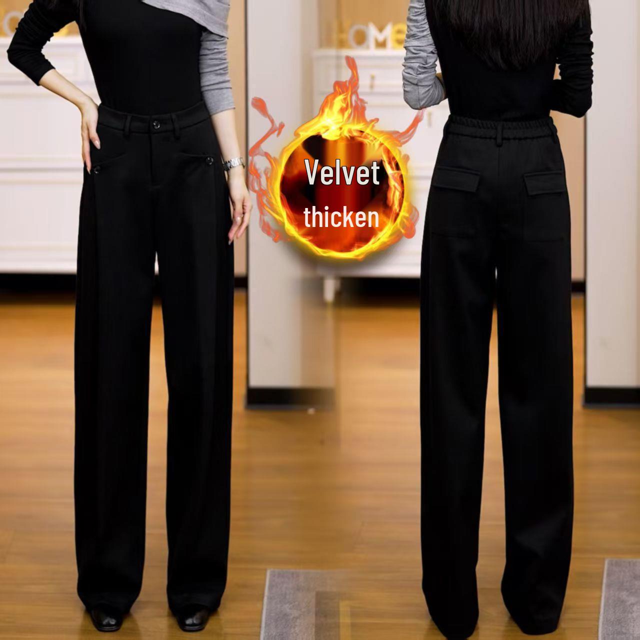 

Women s Winter 2025 Velvet-Lined Wide-Leg Wool Pants - Curved Leg, Casual Loose Fit. 2XL (suggested for 135-150 jin)