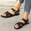 Fashion 2025 Plus Size Shoes Female Open Toe Women's Sandals Outdoor Casual Sandals Women Round Toe Buckle Strap Flat with Shoes Women