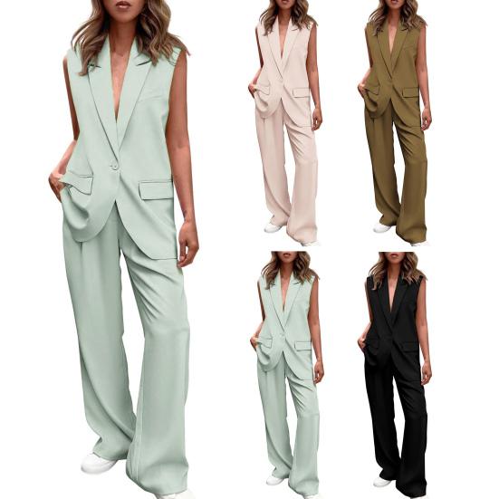 2 Pcs/Set Women Coat Pants Set Lapel Single Button Mid Length Cardigan