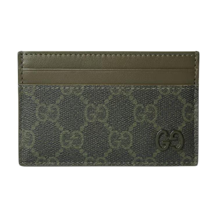 

Gucci GG Supreme Card Holder Wallet Olive Green Leather GG Logo Card Case for Men Women Daily Commute 768248-FAFBE-8491 Box(Basic Set+Box)