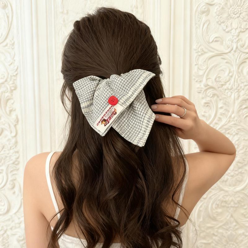 Korean Style Retro Plaid Button Square Scarf Hair Tie - Fashionable Accessory for Women